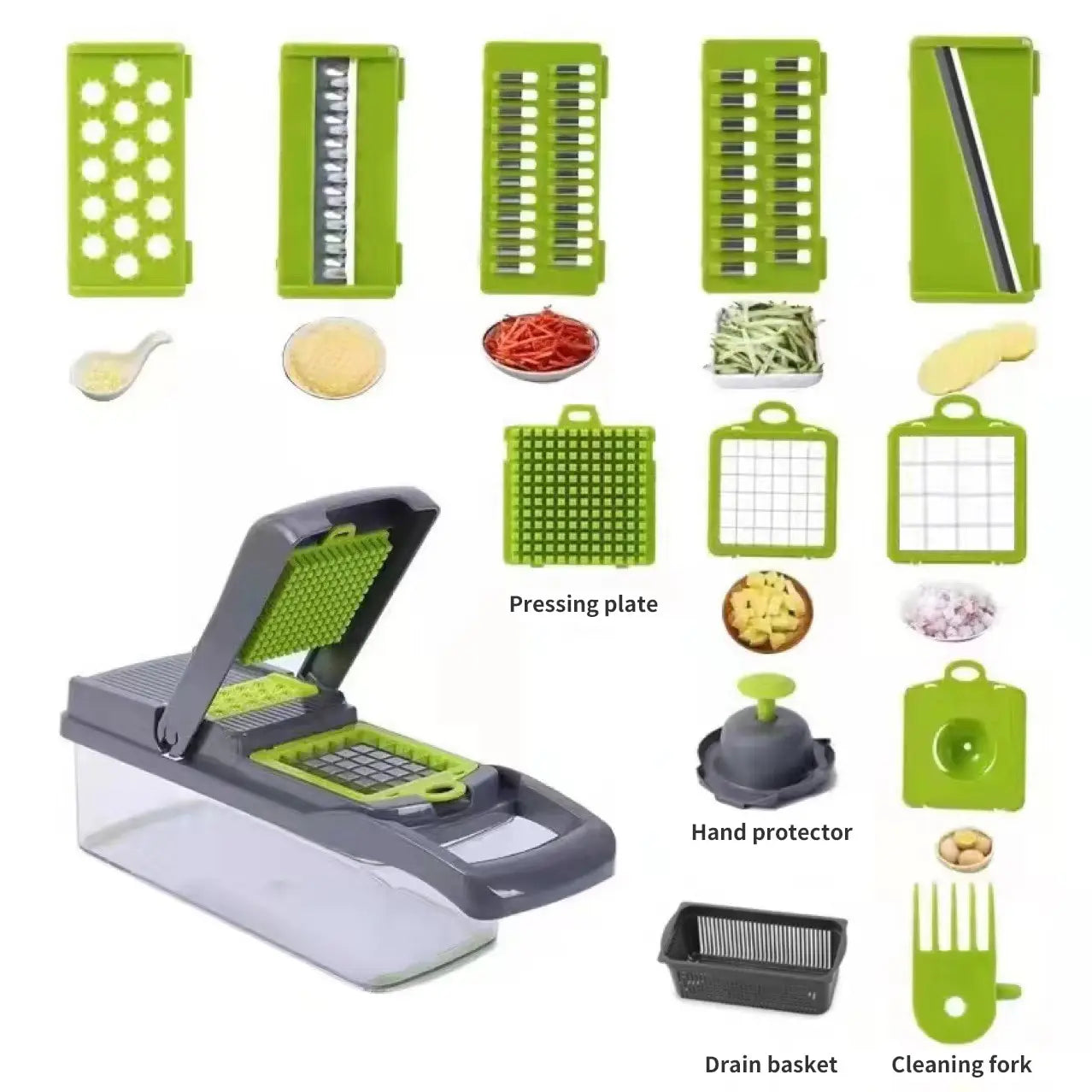 1Pc Green Black 12 in 1 Multifunctional Vegetable Slicer Cutter 